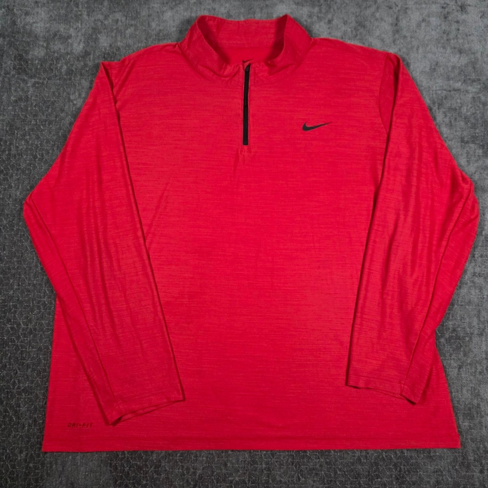 Nike Dri-FIT Mens XXL 2XL Red Heathered Quarter Zip Pullover Long Sleeve Shirt